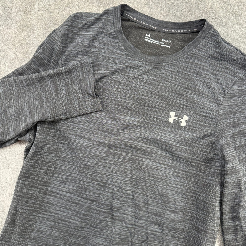 Under Armour Shirt Mens Medium Gray Threadborne HeatGear Long Sleeve Fitted